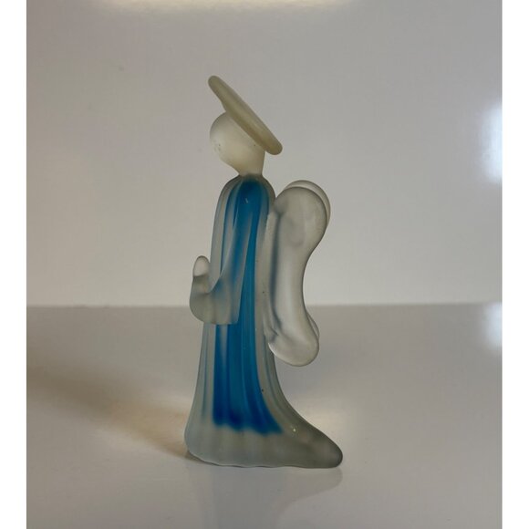 Satin Glass Praying Angel Figurine Statue Frosted Clear & Blue Vintage 5.5in - Picture 6 of 7
